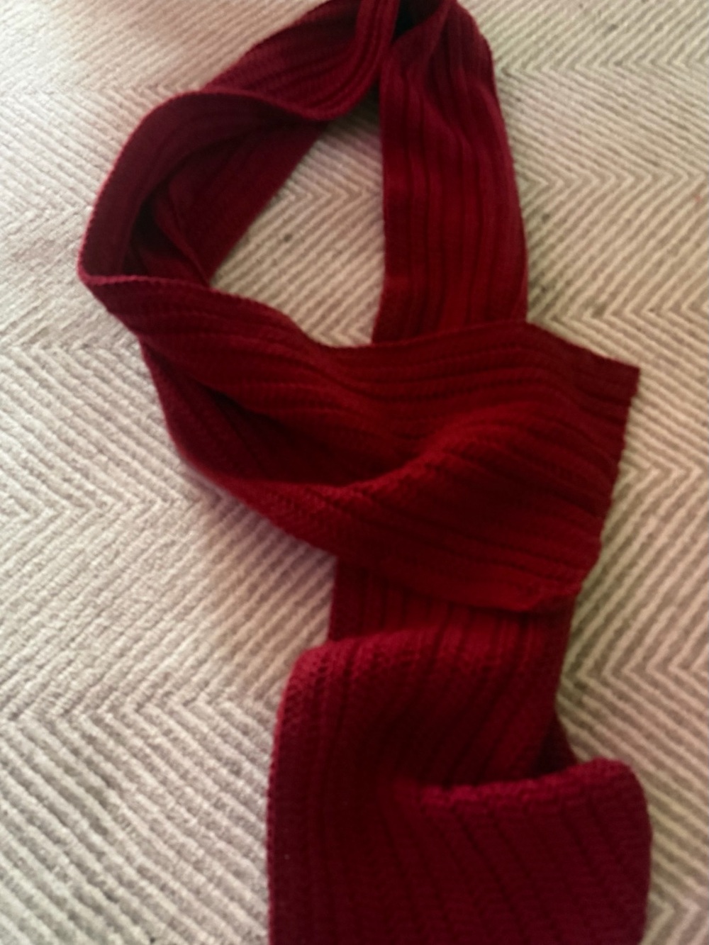 Hand Knitted Classic Ribbed Knit Scarf in Deep Red - Women Accessories